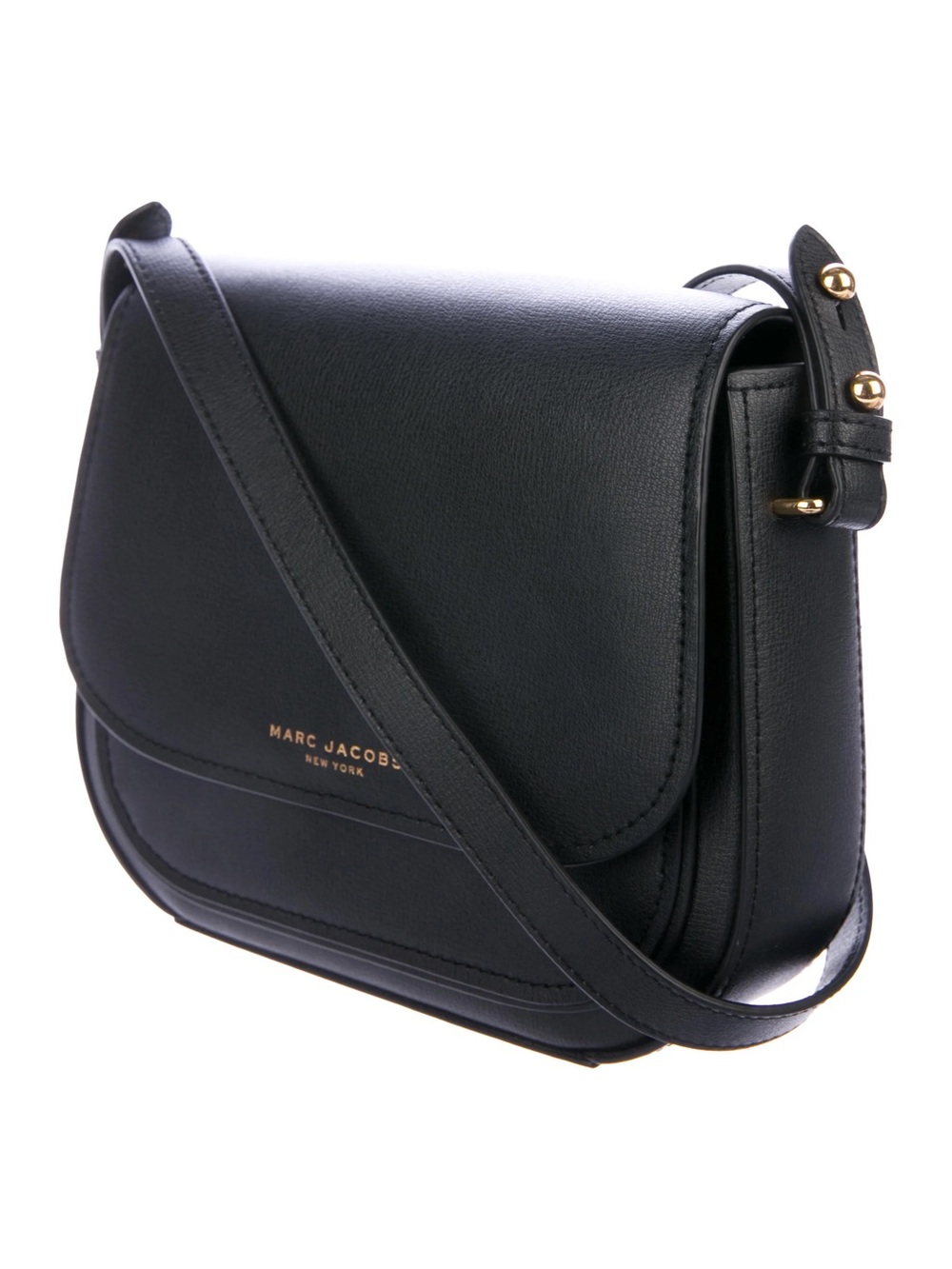 Marc Jacobs New York black satchel crossbody bag with gold details and tag
